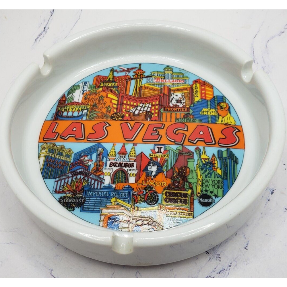Vintage Las Vegas Souvenir Colorful Collectible Ceramic Ashtray
